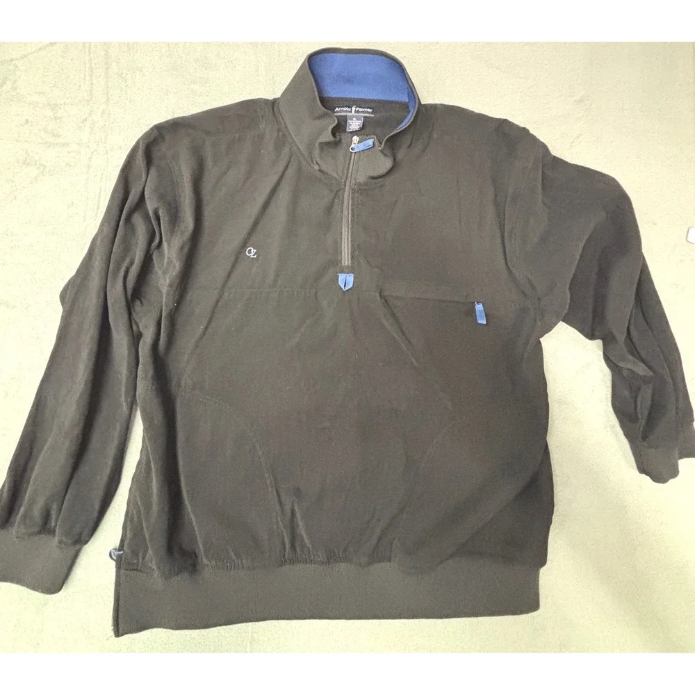 Arnold Palmer Men's XL Black 1/4 Zip Pullover Golf Jacket Stretch Blue Trim